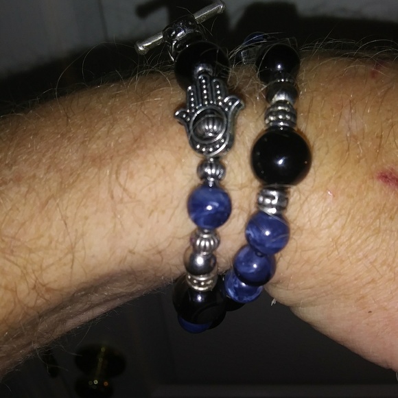 Obsidian/ Blue Agate Hamsa Necklace/ Bracelet - Picture 6 of 7